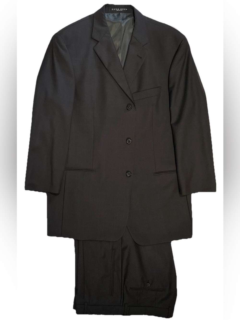 $1695 HUGO BOSS BLACK LABEL SUIT 44R 44S 44 SUPER 110’S WOOL GRAY BROWN POW